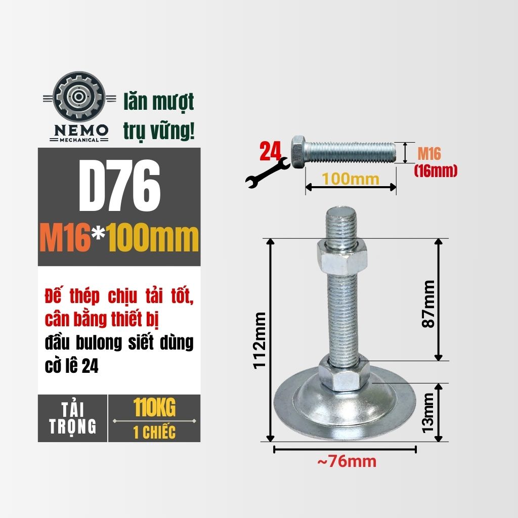 Chân Tăng Chỉnh Đế Thép Mạ Kẽm – Giải Pháp Cân Bằng Bàn Thao Tác & Băng Tải (M10, M12, M16)